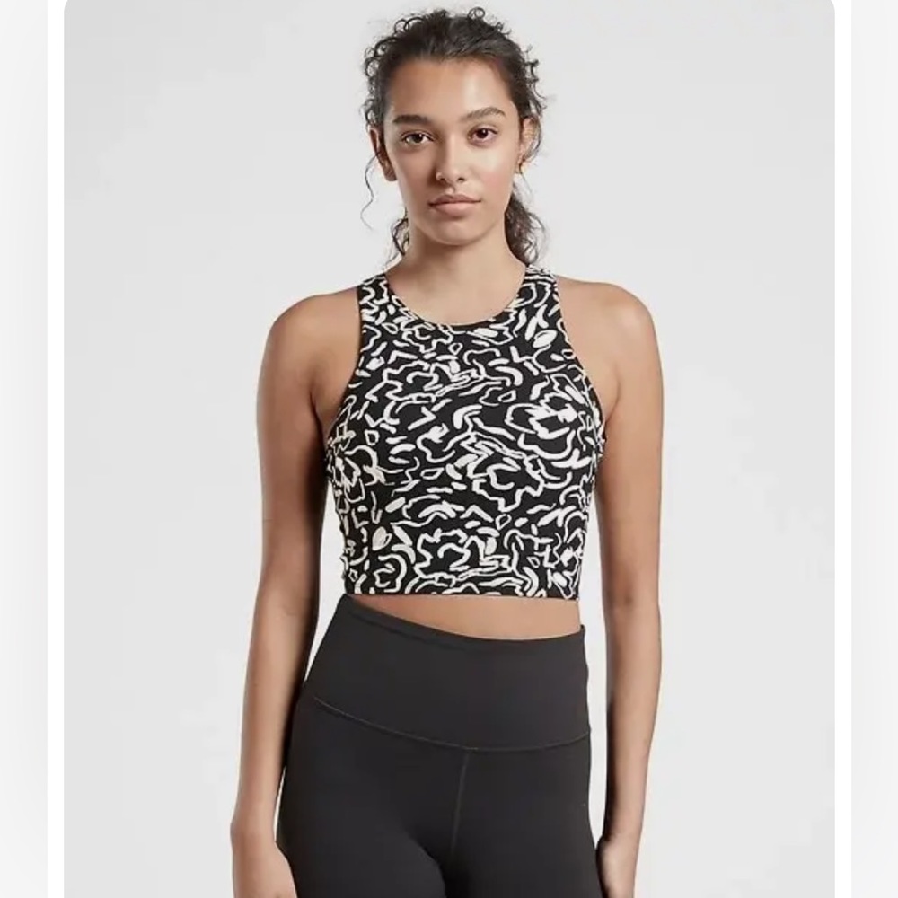 Athleta Conscious Crop Bra A-C in White / Gray / Black Graphic ~ Size Small S